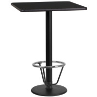 Flash Furniture XU-BLKTB-2424-TR18B-3CFR-GG 24'' Square Black Laminate Table Top with 18'' Round Bar Height Table Base and Foot Ring 